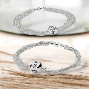 Pandora Silver Multi-Strands Mesh One Station Clip Capture Bracelet With Clasp